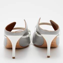 Pre Owned Malone Souliers Grey/White Leather Maureen Pointed Toe Mules Size 39.5