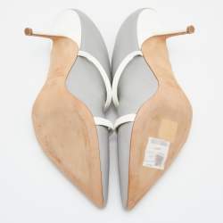 Pre Owned Malone Souliers Grey/White Leather Maureen Pointed Toe Mules Size 39.5