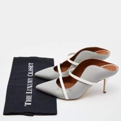 Pre Owned Malone Souliers Grey/White Leather Maureen Pointed Toe Mules Size 39.5