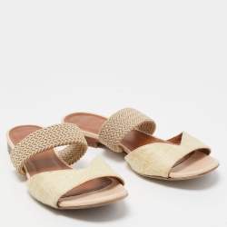 Pre Owned Malone Souliers Cream Woven Raffia Flat Slides Size 35.5