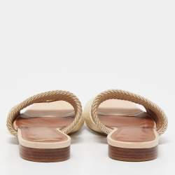 Pre Owned Malone Souliers Cream Woven Raffia Flat Slides Size 35.5
