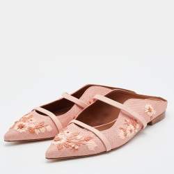 Malone Souliers Pink Raffia and Leather Maureen Flats Size 39