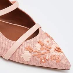 Malone Souliers Pink Raffia and Leather Maureen Flats Size 39