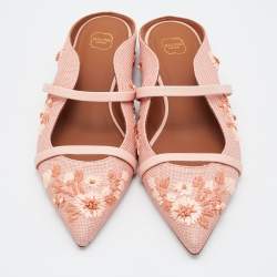 Malone Souliers Pink Raffia and Leather Maureen Flats Size 39