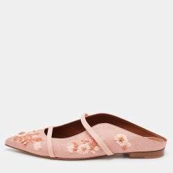Malone Souliers Pink Raffia and Leather Maureen Flats Size 39