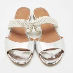 Pre Owned Malone Souliers Silver Leather Slide Flats Size 37.5