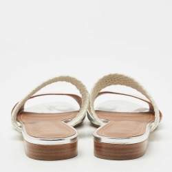 Pre Owned Malone Souliers Silver Leather Slide Flats Size 37.5