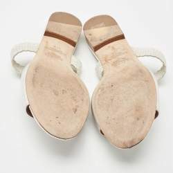 Pre Owned Malone Souliers Silver Leather Slide Flats Size 37.5