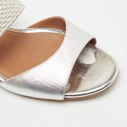 Pre Owned Malone Souliers Silver Leather Slide Flats Size 37.5
