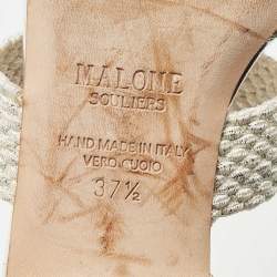 Pre Owned Malone Souliers Silver Leather Slide Flats Size 37.5