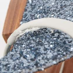 Pre Owned Malone Souliers Metallic Blue Glitter Maureen Sandals Size 38.5