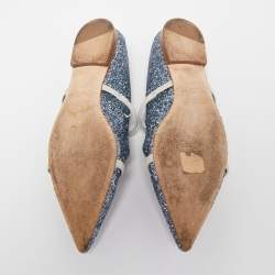 Pre Owned Malone Souliers Metallic Blue Glitter Maureen Sandals Size 38.5