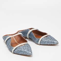 Pre Owned Malone Souliers Metallic Blue Glitter Maureen Sandals Size 38.5