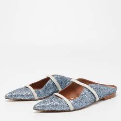 Pre Owned Malone Souliers Metallic Blue Glitter Maureen Sandals Size 38.5