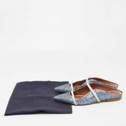 Pre Owned Malone Souliers Metallic Blue Glitter Maureen Sandals Size 38.5