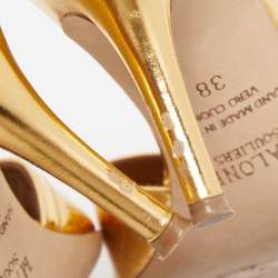 Pre Owned Malone Souliers Gold Leather Perla Slide Sandals Size 38