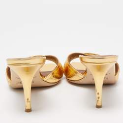 Pre Owned Malone Souliers Gold Leather Perla Slide Sandals Size 38