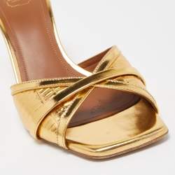 Pre Owned Malone Souliers Gold Leather Perla Slide Sandals Size 38