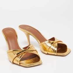 Pre Owned Malone Souliers Gold Leather Perla Slide Sandals Size 38