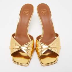 Pre Owned Malone Souliers Gold Leather Perla Slide Sandals Size 38