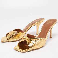 Pre Owned Malone Souliers Gold Leather Perla Slide Sandals Size 38