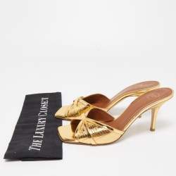 Pre Owned Malone Souliers Gold Leather Perla Slide Sandals Size 38