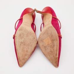 Pre Owned Malone Souliers Pink/Red Suede and Leather Maureen Mules Size 38