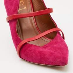 Pre Owned Malone Souliers Pink/Red Suede and Leather Maureen Mules Size 38