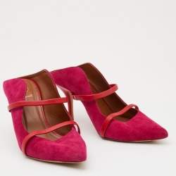Pre Owned Malone Souliers Pink/Red Suede and Leather Maureen Mules Size 38