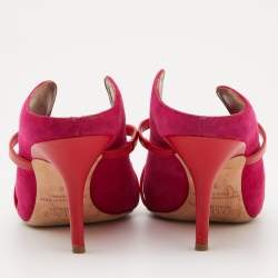 Pre Owned Malone Souliers Pink/Red Suede and Leather Maureen Mules Size 38