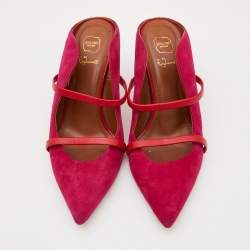 Pre Owned Malone Souliers Pink/Red Suede and Leather Maureen Mules Size 38