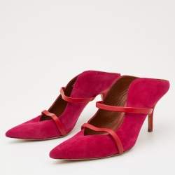 Pre Owned Malone Souliers Pink/Red Suede and Leather Maureen Mules Size 38
