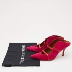 Pre Owned Malone Souliers Pink/Red Suede and Leather Maureen Mules Size 38