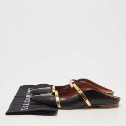 Pre Owned Malone Souliers Black/Gold Leather Maureen Flats Size 37.5