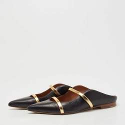 Pre Owned Malone Souliers Black/Gold Leather Maureen Flats Size 37.5
