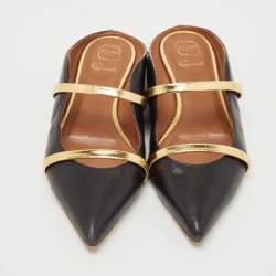 Pre Owned Malone Souliers Black/Gold Leather Maureen Flats Size 37.5