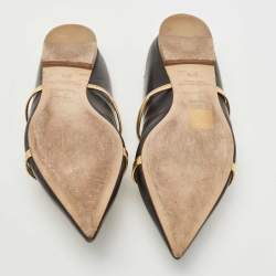 Pre Owned Malone Souliers Black/Gold Leather Maureen Flats Size 37.5