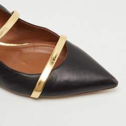Pre Owned Malone Souliers Black/Gold Leather Maureen Flats Size 37.5