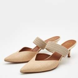 Pre Owned Malone Souliers Beige Canvas Maisie Mules Size 38.5