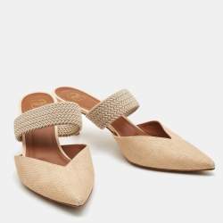 Pre Owned Malone Souliers Beige Canvas Maisie Mules Size 38.5