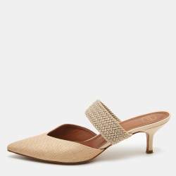 Pre Owned Malone Souliers Beige Canvas Maisie Mules Size 38.5