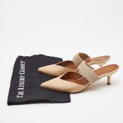Pre Owned Malone Souliers Beige Canvas Maisie Mules Size 38.5
