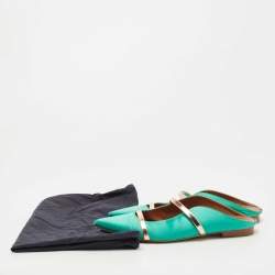 Pre Owned Malone Souliers Green/Rose Gold Satin and Leather Maureen Flat Mules Size 38