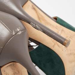 Pre Owned Malone Souliers Green/Grey Suede and Leather Montana Booties Size 39.5