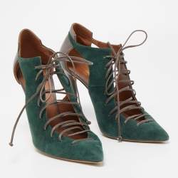 Pre Owned Malone Souliers Green/Grey Suede and Leather Montana Booties Size 39.5