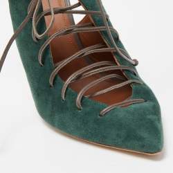 Pre Owned Malone Souliers Green/Grey Suede and Leather Montana Booties Size 39.5