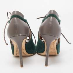 Pre Owned Malone Souliers Green/Grey Suede and Leather Montana Booties Size 39.5