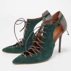 Pre Owned Malone Souliers Green/Grey Suede and Leather Montana Booties Size 39.5