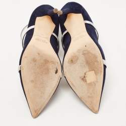 Pre Owned Malone Souliers Navy Blue/Silver Suede and Leather Robyn Pumps Size 39