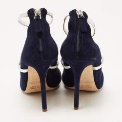 Pre Owned Malone Souliers Navy Blue/Silver Suede and Leather Robyn Pumps Size 39
